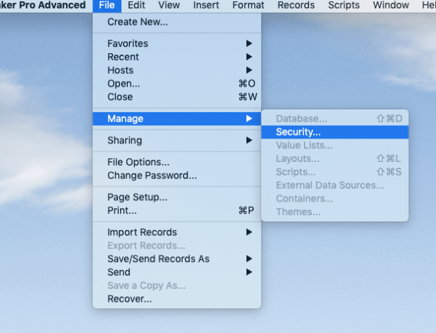 Dropdown Manage Security Menu